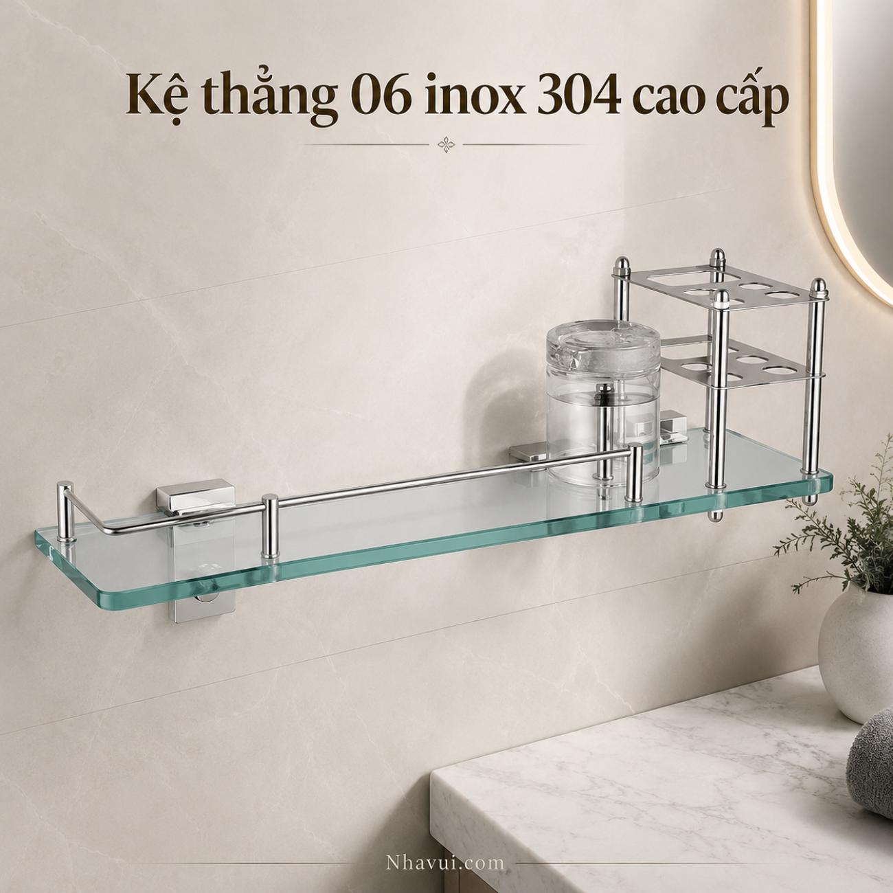 Kệ thẳng 06 inox 304 cao cấp Vanni kệ gương đồ inox 304 gắn tường