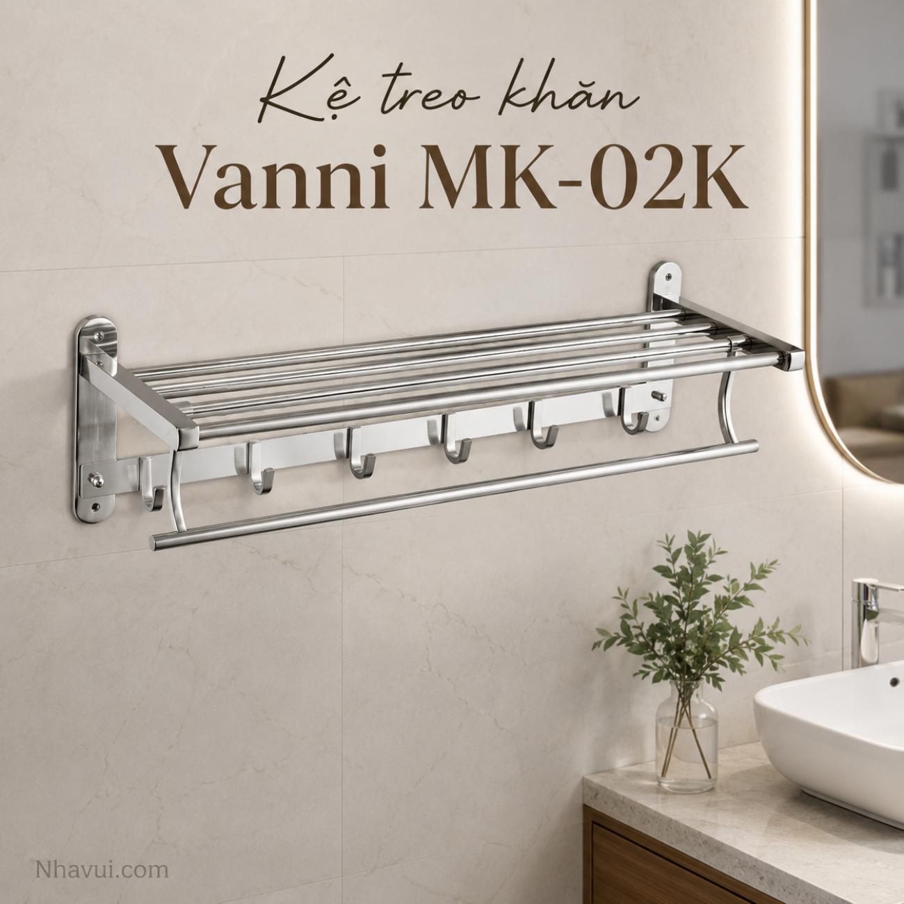 Kệ treo khăn Vanni MK-02K inox 304 gắn tường phòng tắm