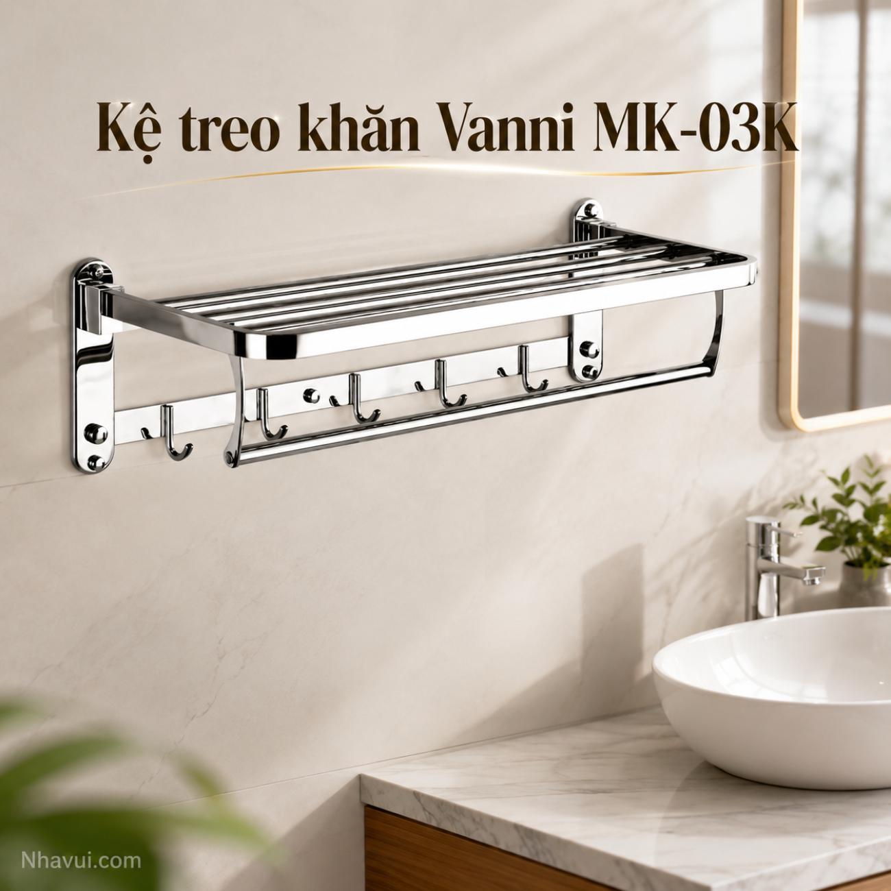 Kệ treo khăn Vanni MK-03K inox 304 gắn tường xếp thẳng được
