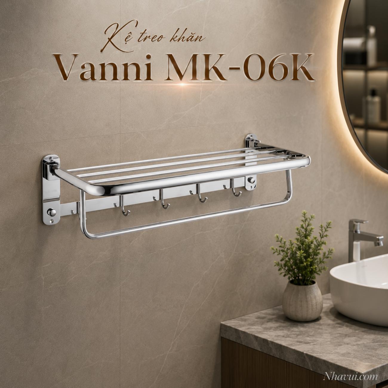 Kệ treo khăn Vanni MK-06K inox 304 gắn tường xếp thẳng được