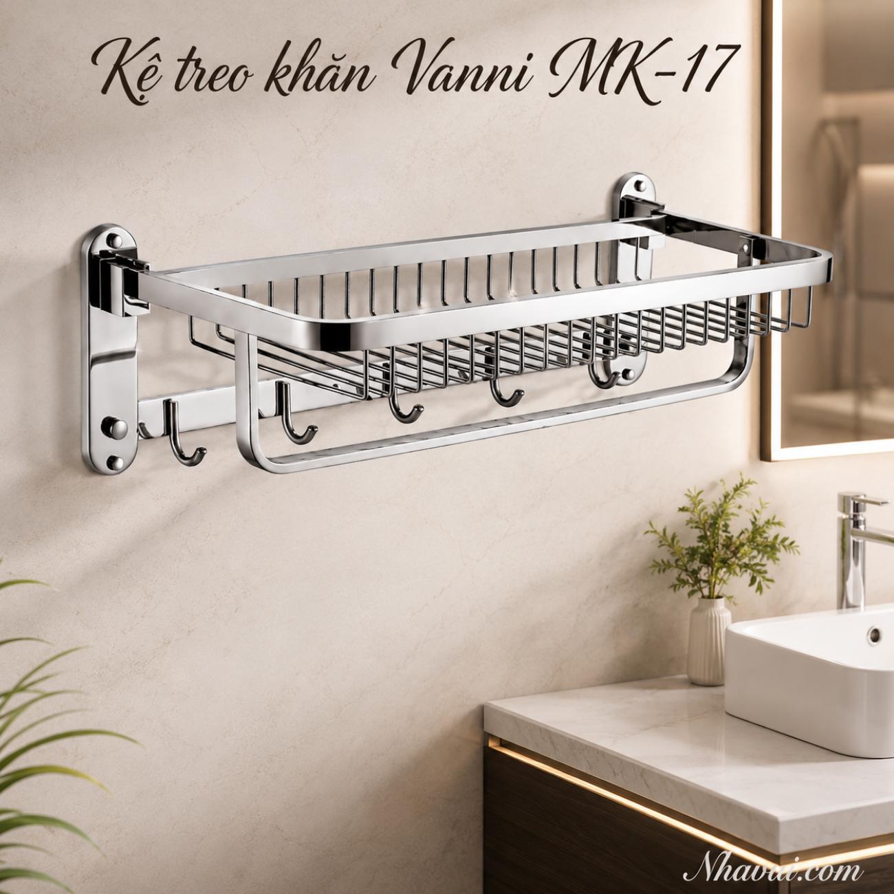 Kệ treo khăn Vanni MK-17 inox 304 gắn tường xếp thẳng được
