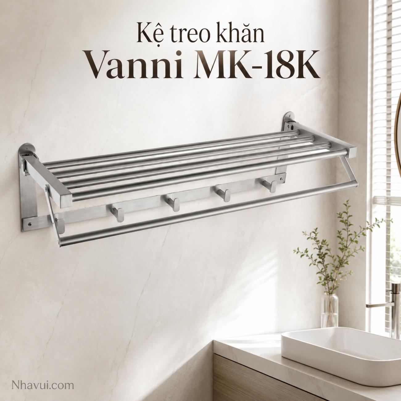 Kệ treo khăn Vanni MK-18K inox 304 bóng mờ gắn tường xếp thẳng được