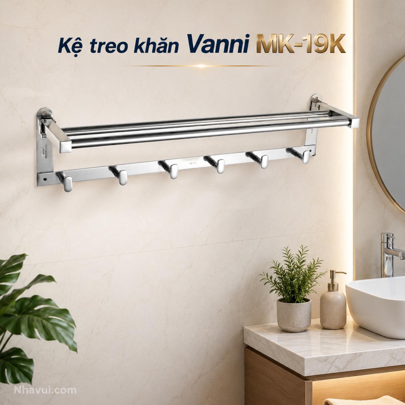 Kệ treo khăn Vanni MK-19K inox 304 bóng mờ gắn tường xếp thẳng được