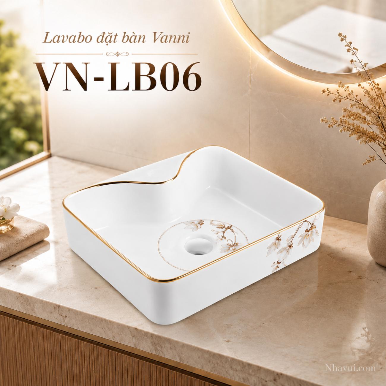 Lavabo đặt bàn Vanni VN-LB06 hoa văn tinh tế kích thước 480 x 370 x 130mm