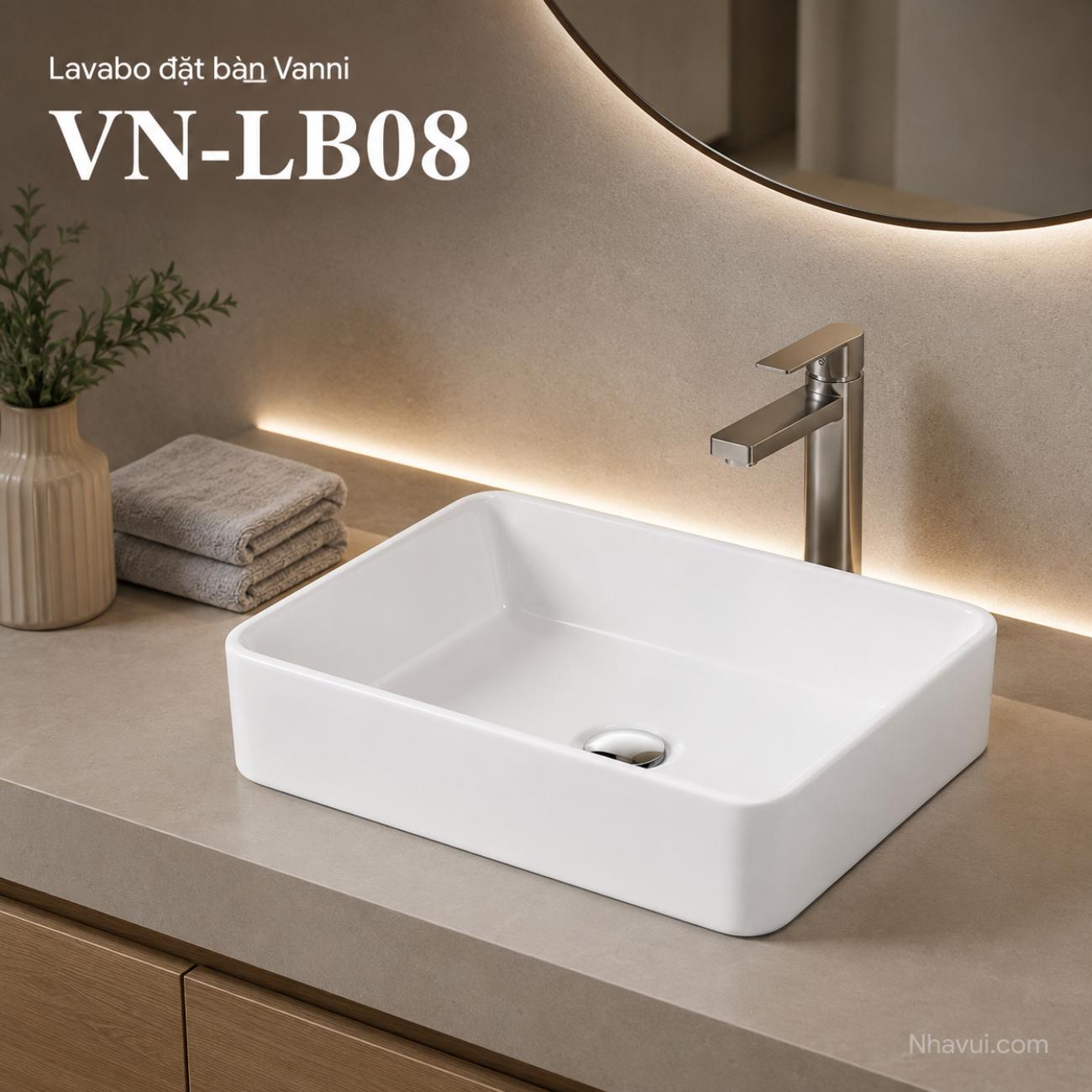 Lavabo đặt bàn Vanni VN-LB08 kích thước 480 x 370 x 130mm