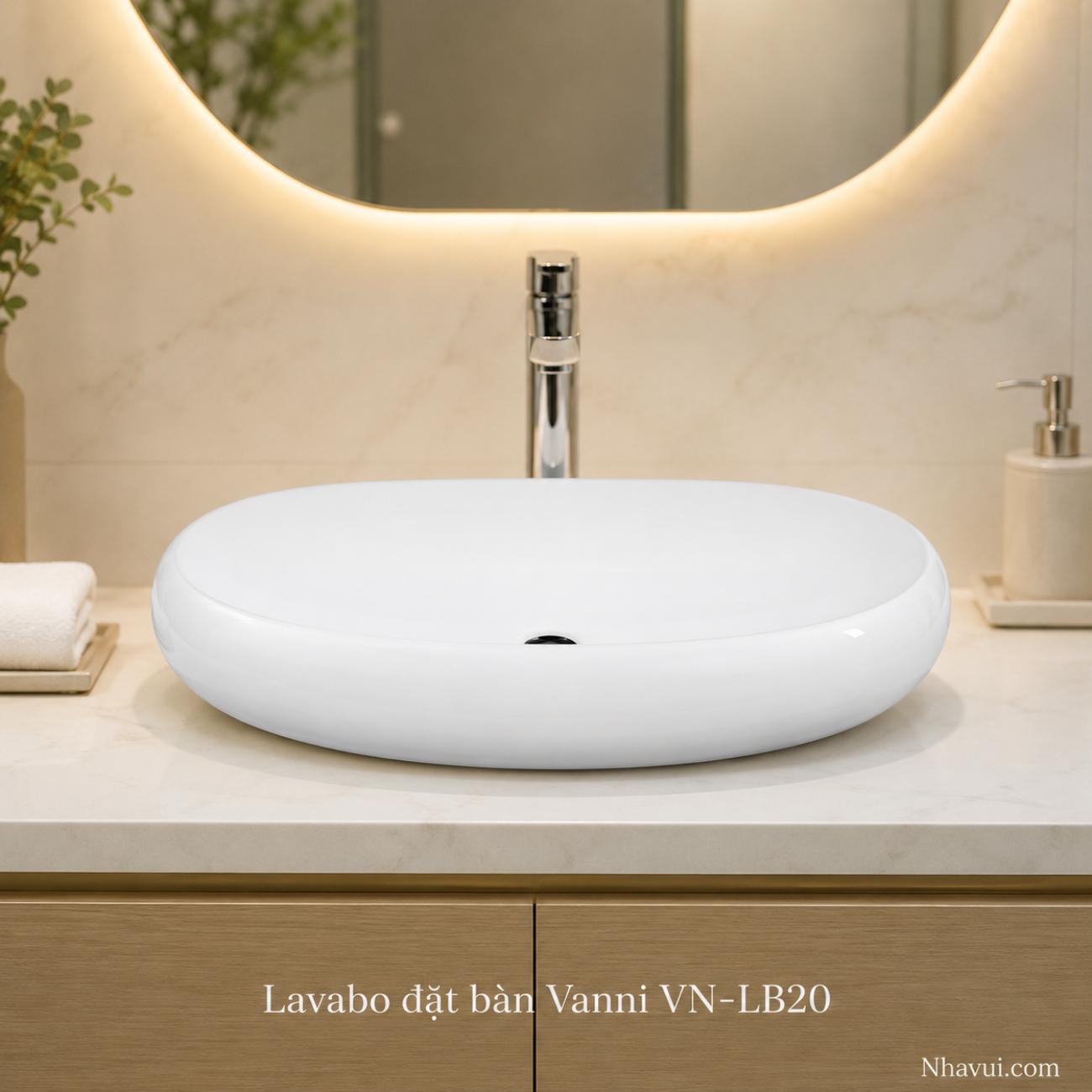 Lavabo đặt bàn Vanni VN-LB20 kích thước 600 x 400 x 155mm