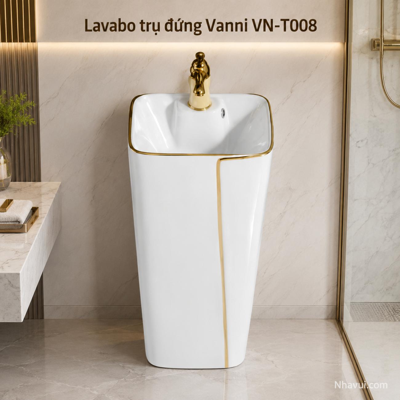 Lavabo trụ đứng Vanni VN-T008 kích thước 430 x 350 x 840mm