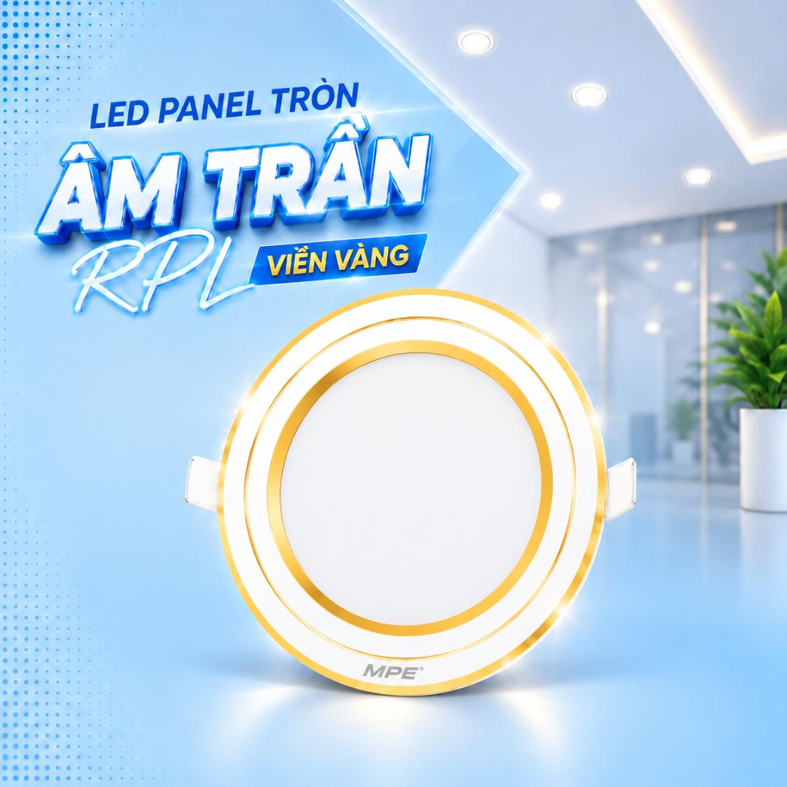 LED Panel tròn âm trần RPL viền vàng 7W–12W