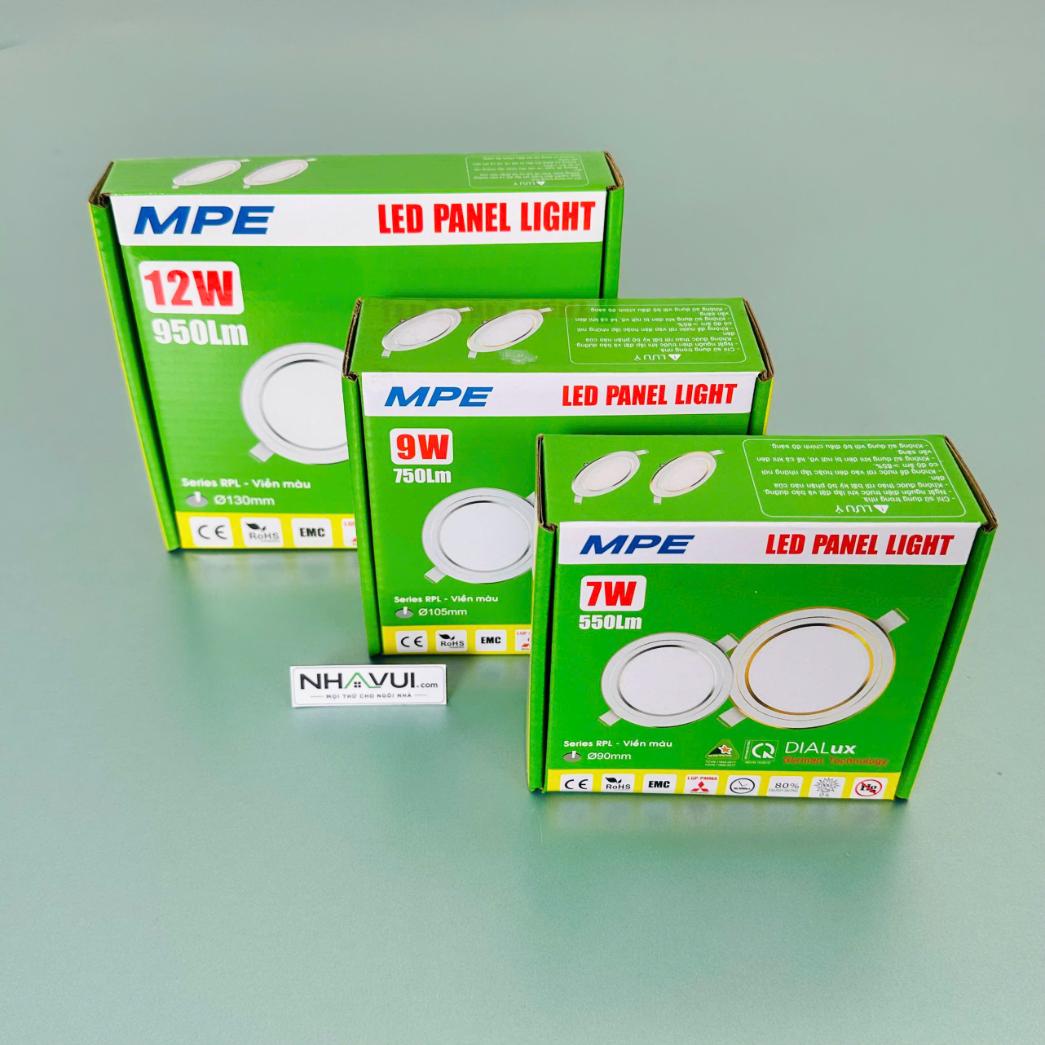 LED Panel tròn âm trần RPL viền vàng 7W–12W