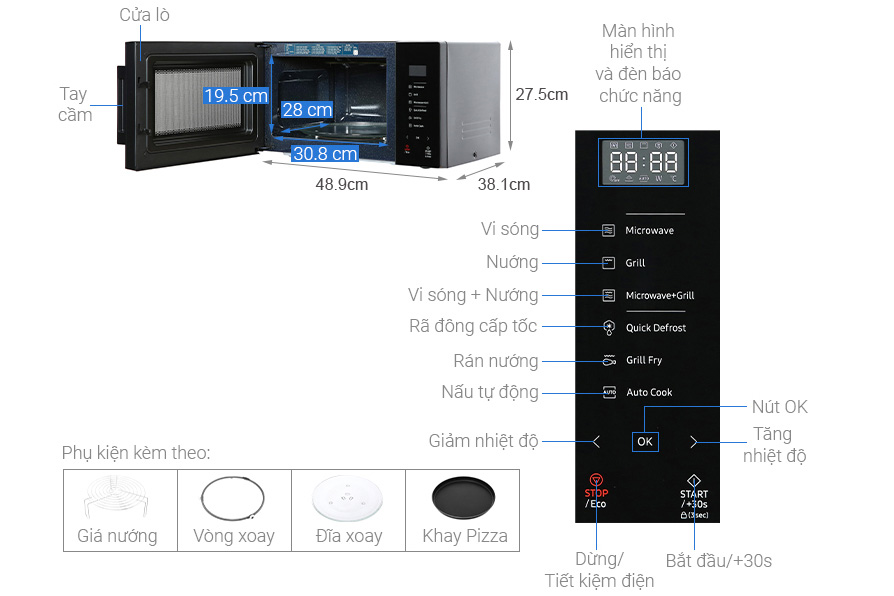 Lò vi sóng có nướng Samsung MG23T5018CK/SV 23 lít