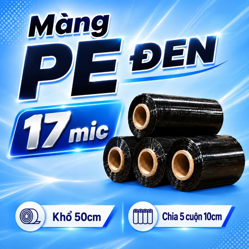 Màng PE đen 17 mic khổ 50cm chia 5 cuộn 10cm