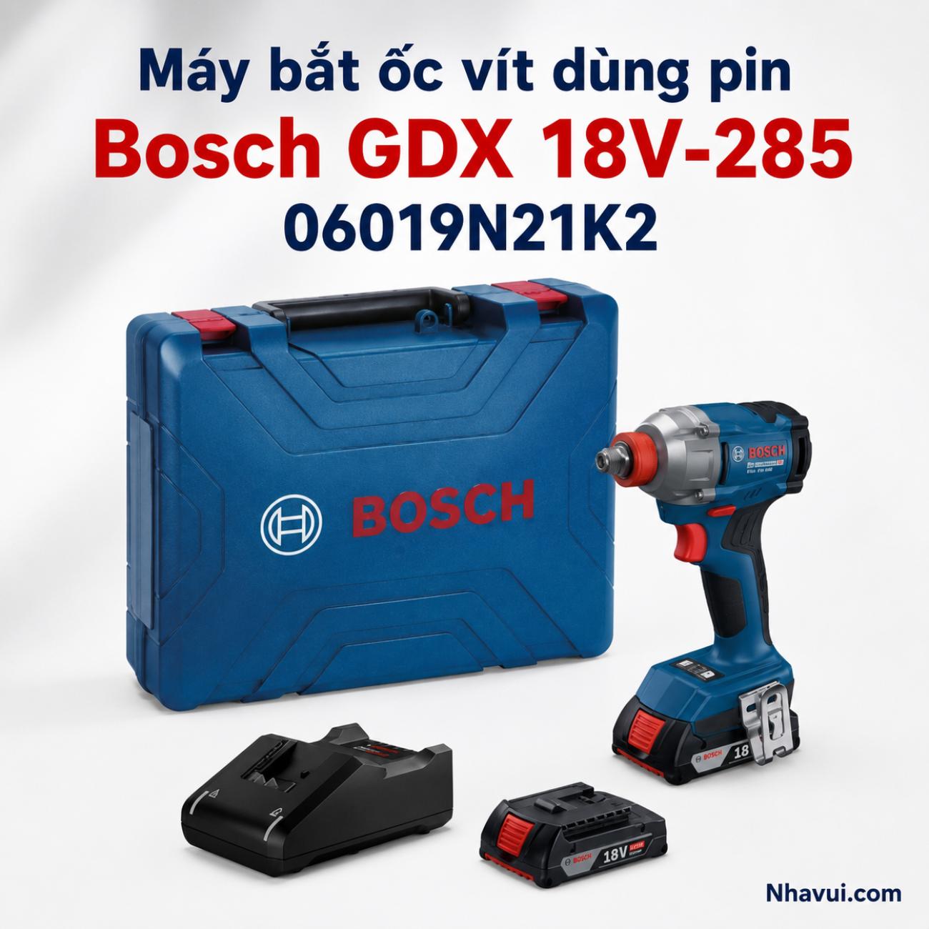 Máy bắt ốc vít động lực pin Bosch GDX 18V-285 18V lực siết 285Nm kèm 2 pin 06019N21K2
