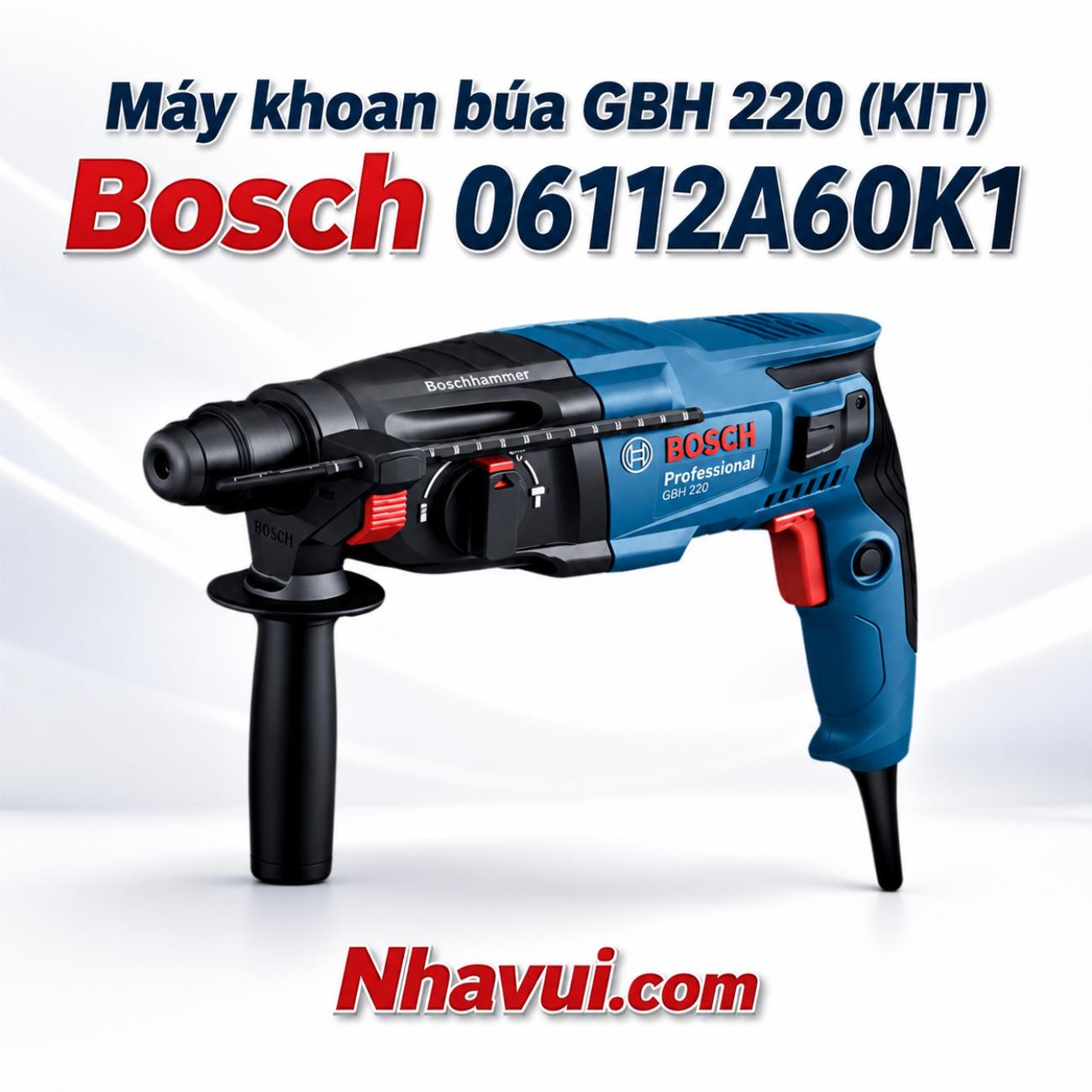 Máy khoan búa Bosch GBH 220 720W lực đập 2J kèm phụ kiện 06112A60K1