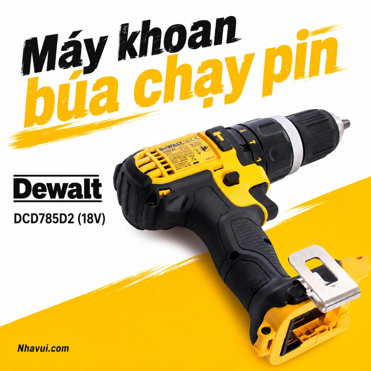 Máy khoan búa chạy pin DeWalt DCD785D2 18V 2 pin 2Ah