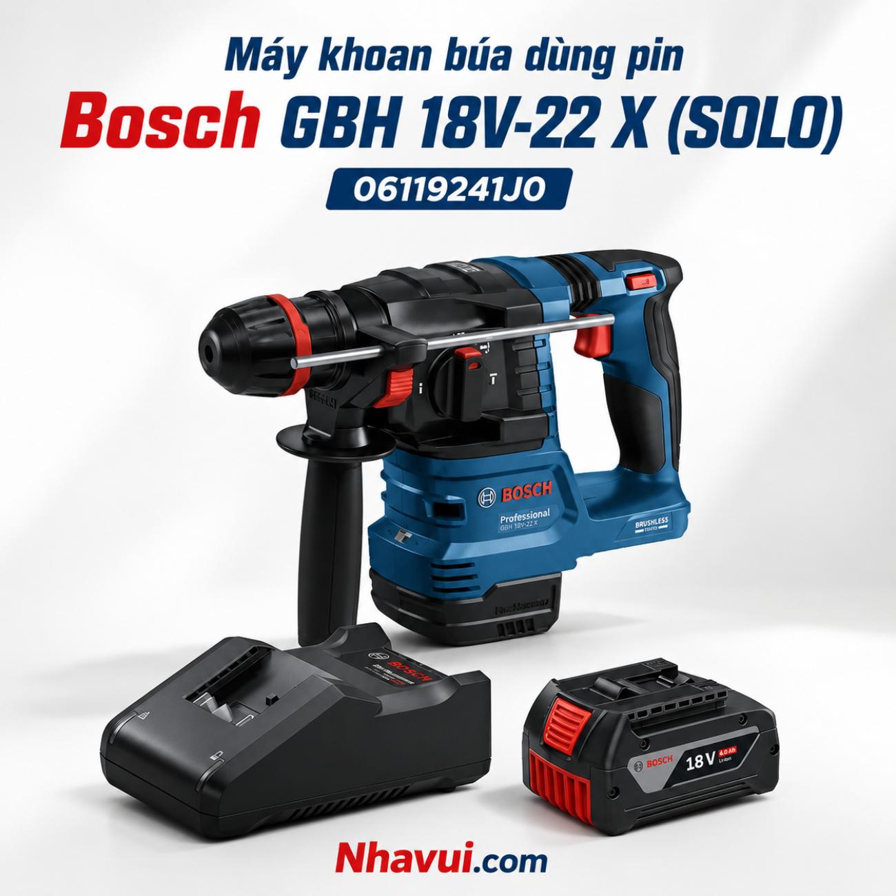 Máy khoan búa dùng pin Bosch GBH 18V-22 X 18V lực đập 2J đầu kẹp ONECHUCK SOLO  06119241J0