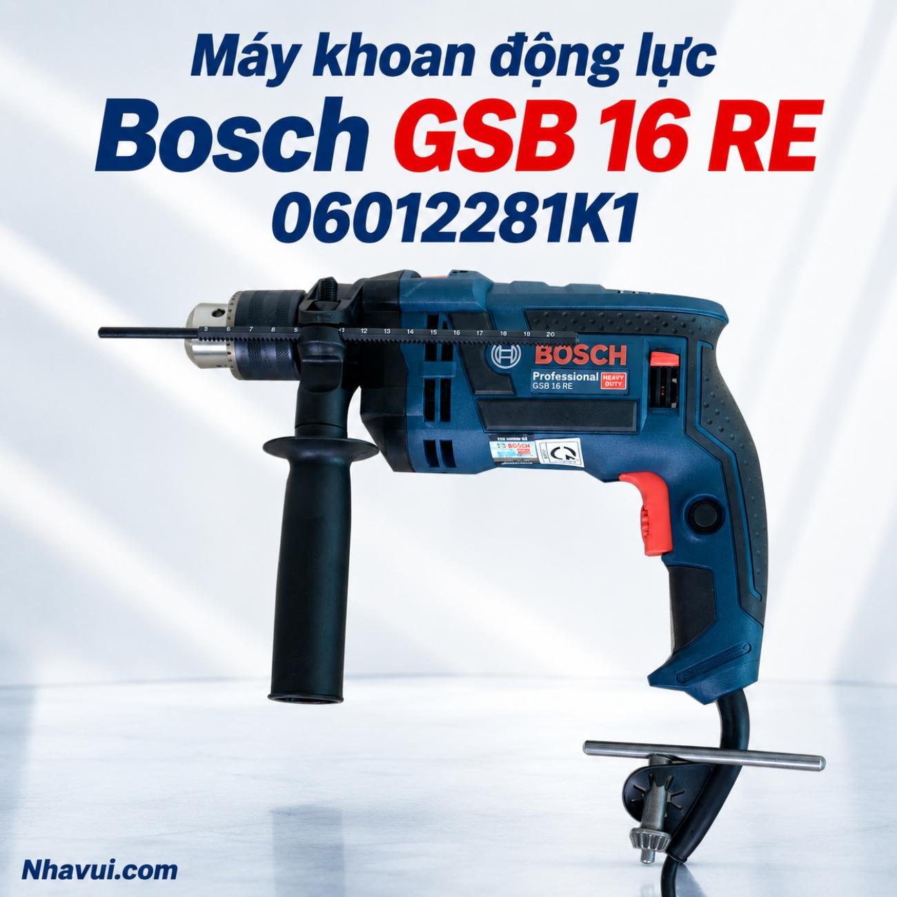 Máy khoan động lực Bosch GSB 16 RE 750W đầu kẹp 13mm kèm valy nhựa 06012281K1