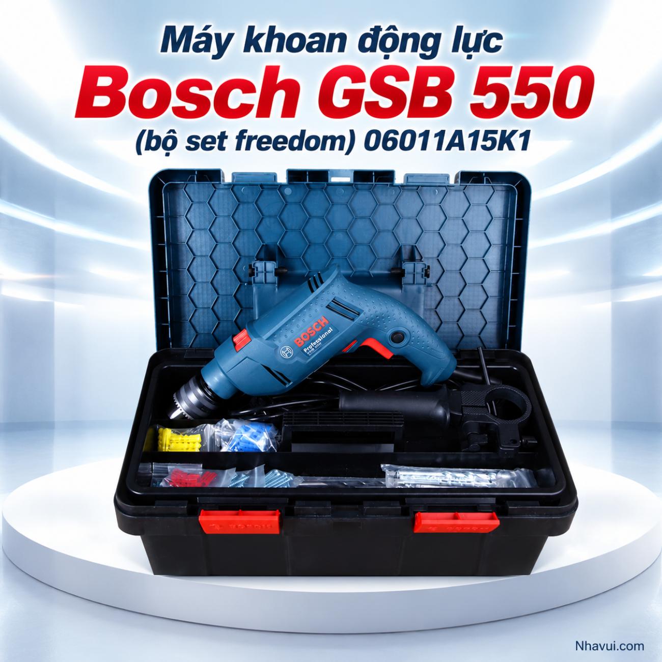 Máy khoan động lực Bosch GSB 550 550W bộ set hộp công cụ Freedom