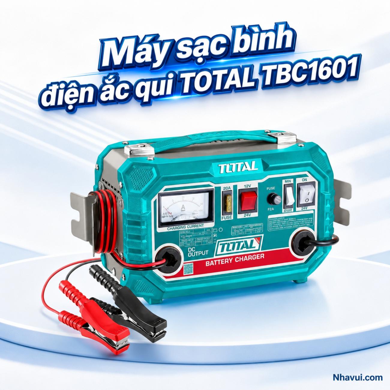 Máy sạc bình điện ắc quy TOTAL TBC1601 12V/24V dung lượng 28–180Ah