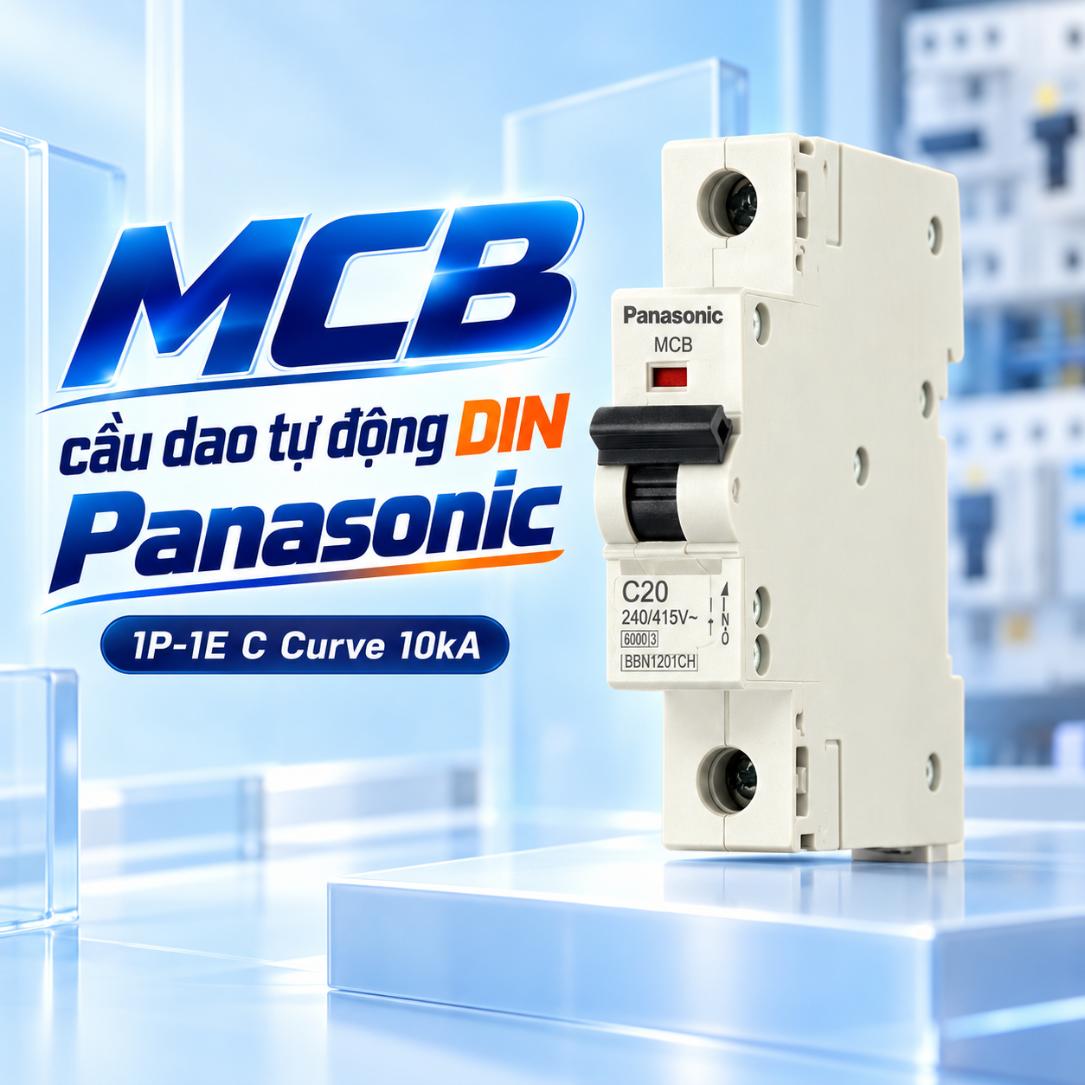 MCB cầu dao tự động DIN Panasonic 1P-1E C Curve 10kA BBD1061CHHV, BBD1101CHHV, BBD1161CHHV, BBD1201CHHV, BBD1251CHHV, BBD1321CHHV, BBD1401CHHV, BBD1501CHHV, BBD1631CHHV, BBD10801CHHV