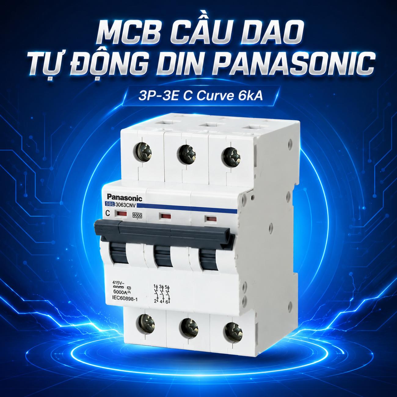 MCB cầu dao tự động DIN Panasonic 3P-3E C Curve 6kA bảo vệ quá tải và ngắn mạch