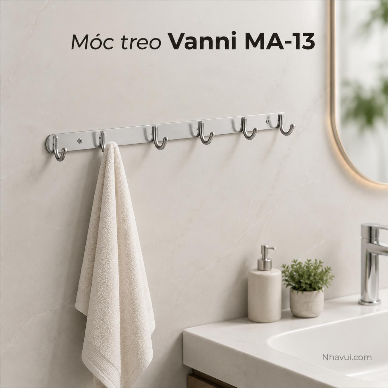 Móc nhôm Vanni MA-13 treo khăn gắn tường 6 móc – 7 móc – 8 móc