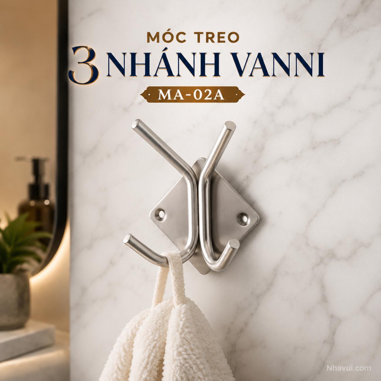 Móc treo 3 nhánh Vanni MA-02A nhôm đúc gắn tường siêu bền