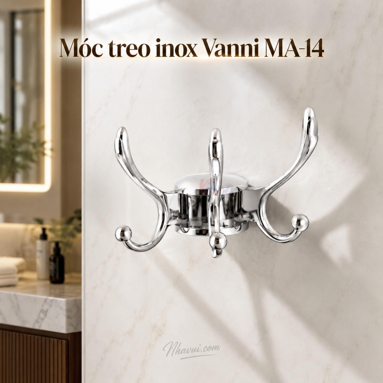 Móc treo inox Vanni MA-14 trụ tròn inox 304 nhiều nhánh gắn tường