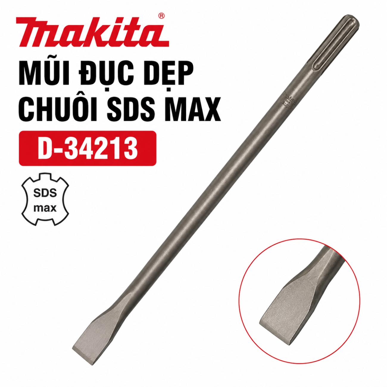 Mũi đục dẹp chuôi SDS Max Makita D-34213 kích thước 25x400mm