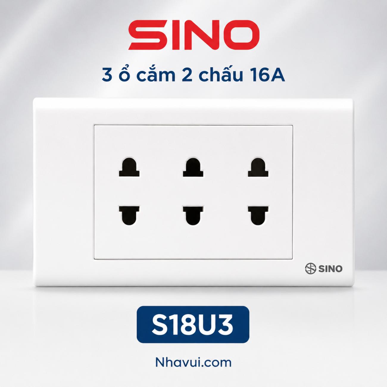 Ổ cắm 3 ổ 2 chấu 16A Sino S18U3