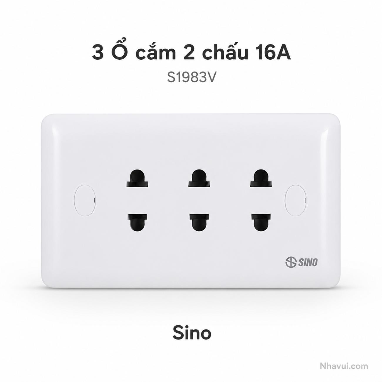 Ổ cắm 3 ổ 2 chấu 16A Sino S1983V