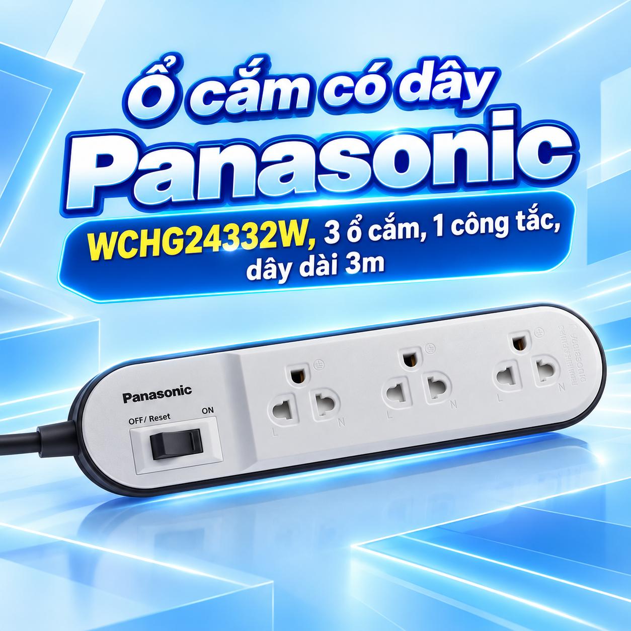 Ổ cắm có dây Panasonic WCHG24332W, 3 ổ cắm, 1 công tắc