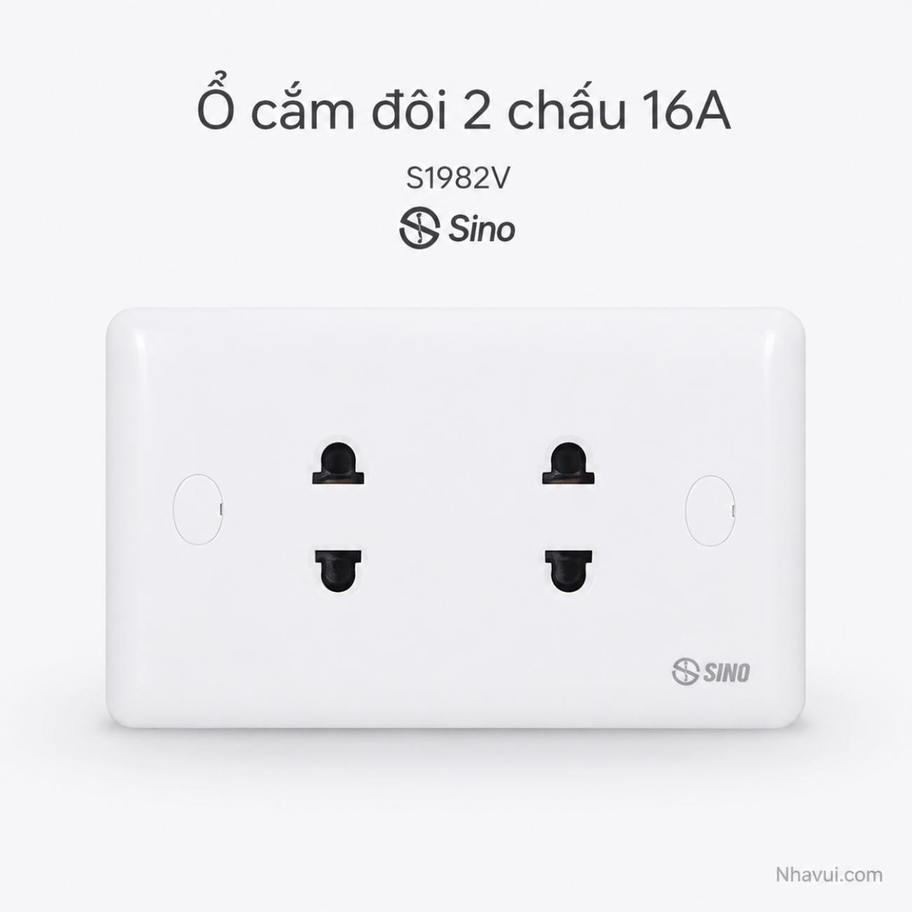 Ổ cắm đôi 2 chấu 16A Sino S1982V Series S19