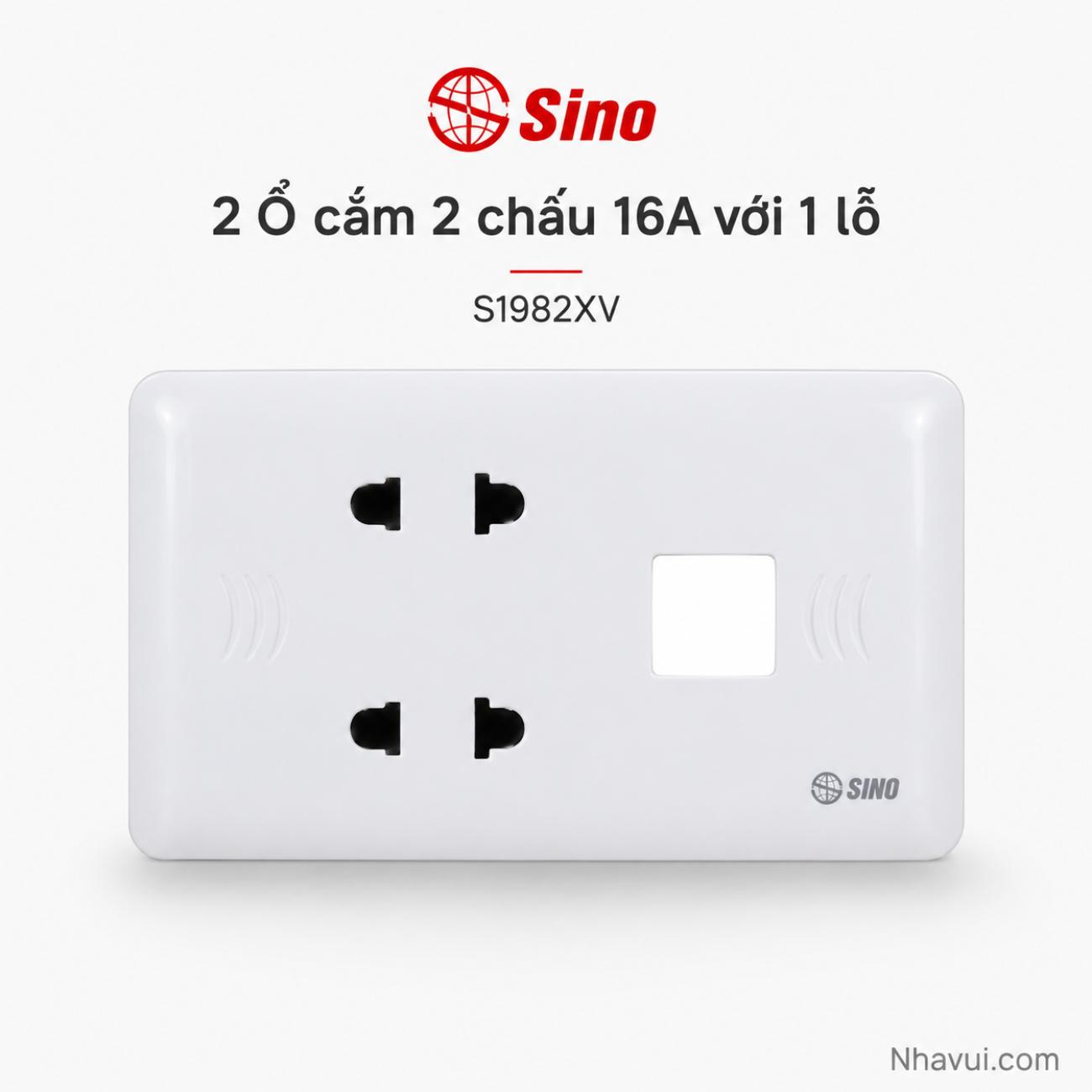 Ổ cắm đôi 2 chấu 16A với 1 lỗ Sino S1982XV
