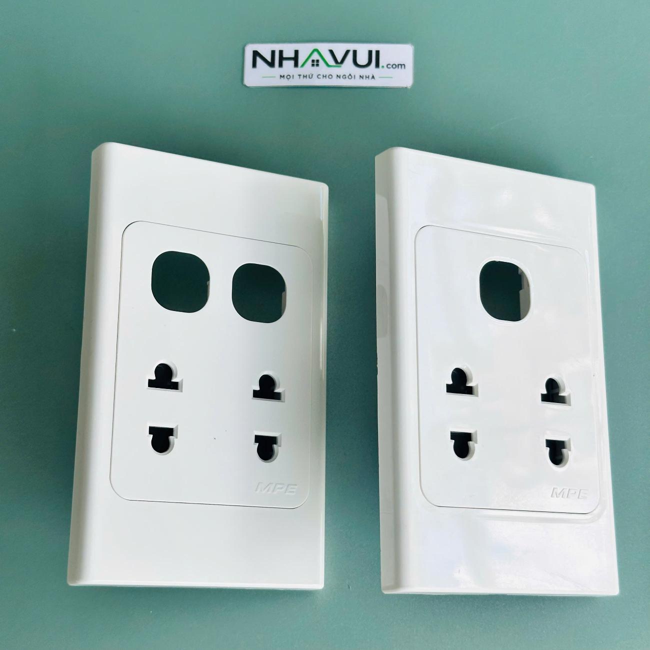 Ổ cắm đôi 2 chấu MPE A20US2XN A20US2XXN đế liền 16A 120x72mm