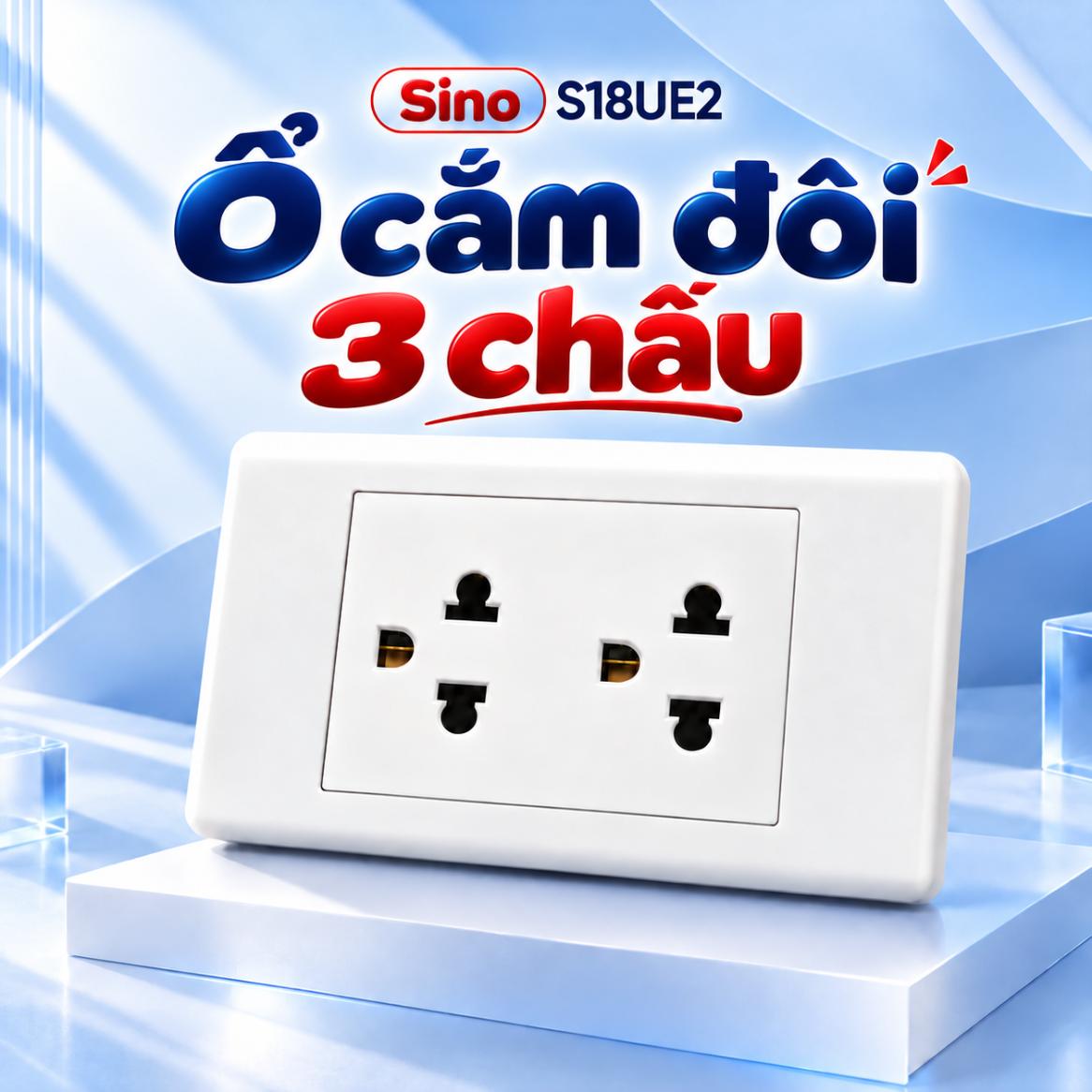 Ổ cắm đôi 3 chấu 16A Sino S18UE2 Series S18