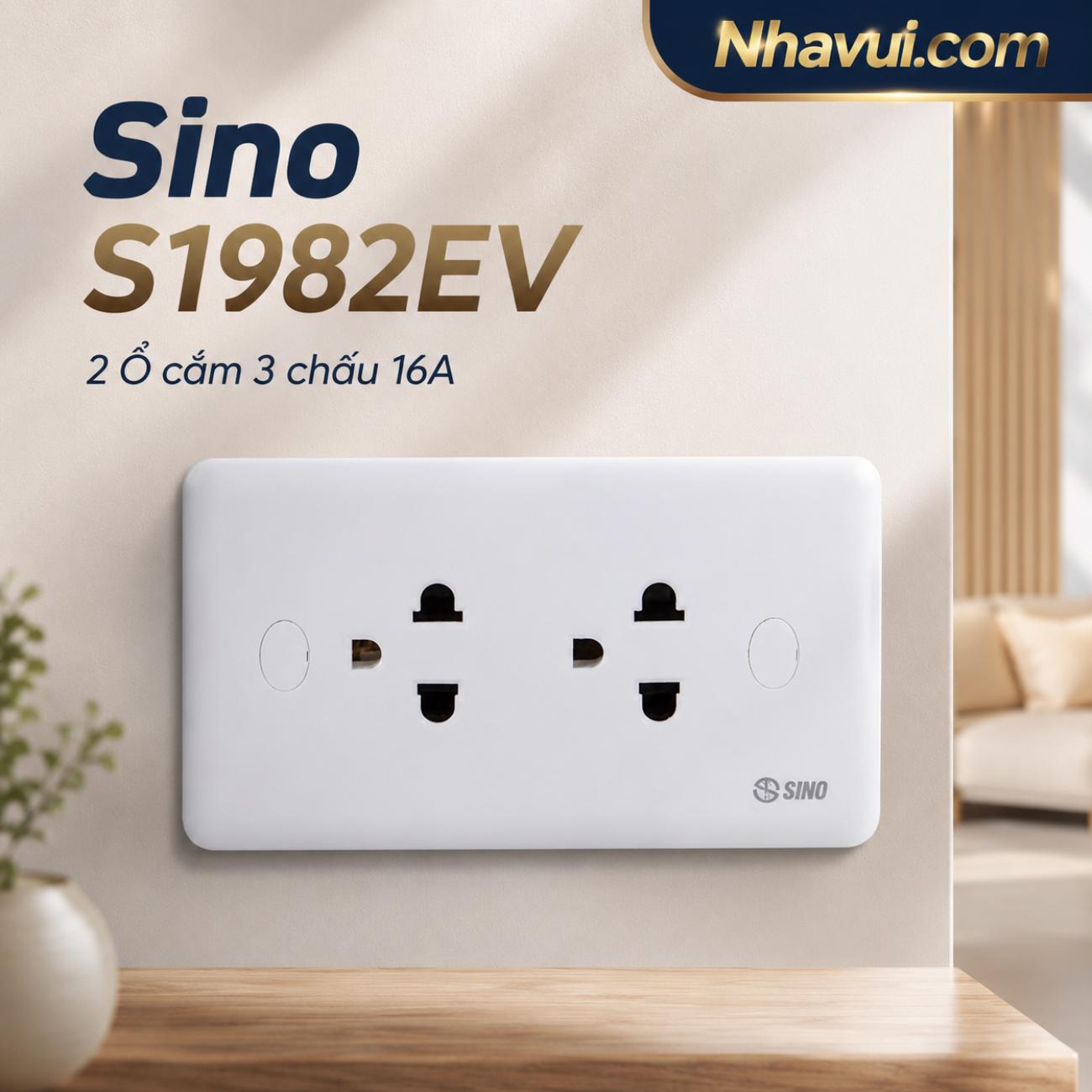 Ổ cắm đôi 3 chấu 16A Sino S1982EV