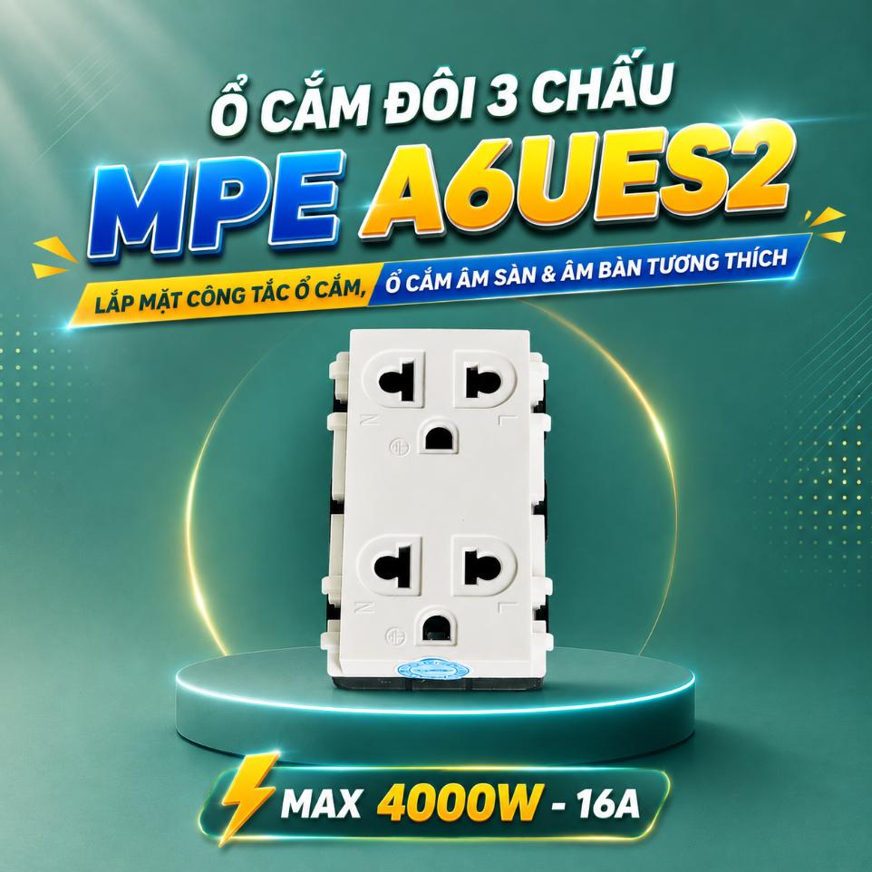 Ổ cắm đôi 3 chấu MPE A6UES2