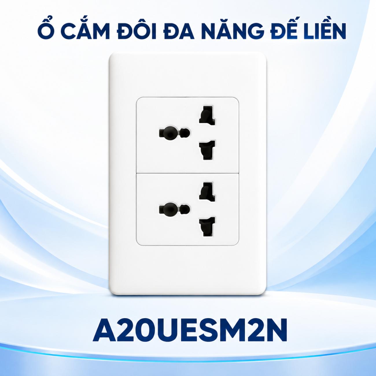 Ổ cắm đôi đa năng MPE A20UESM2N đế liền 16A 120x72mm