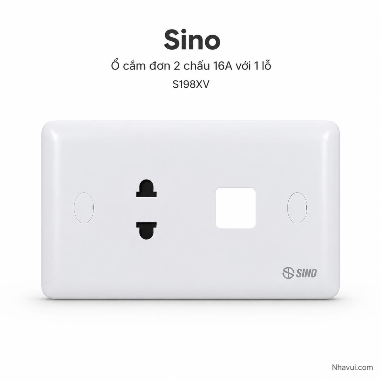 Ổ cắm đơn 2 chấu 16A với 1 lỗ Sino S198XV