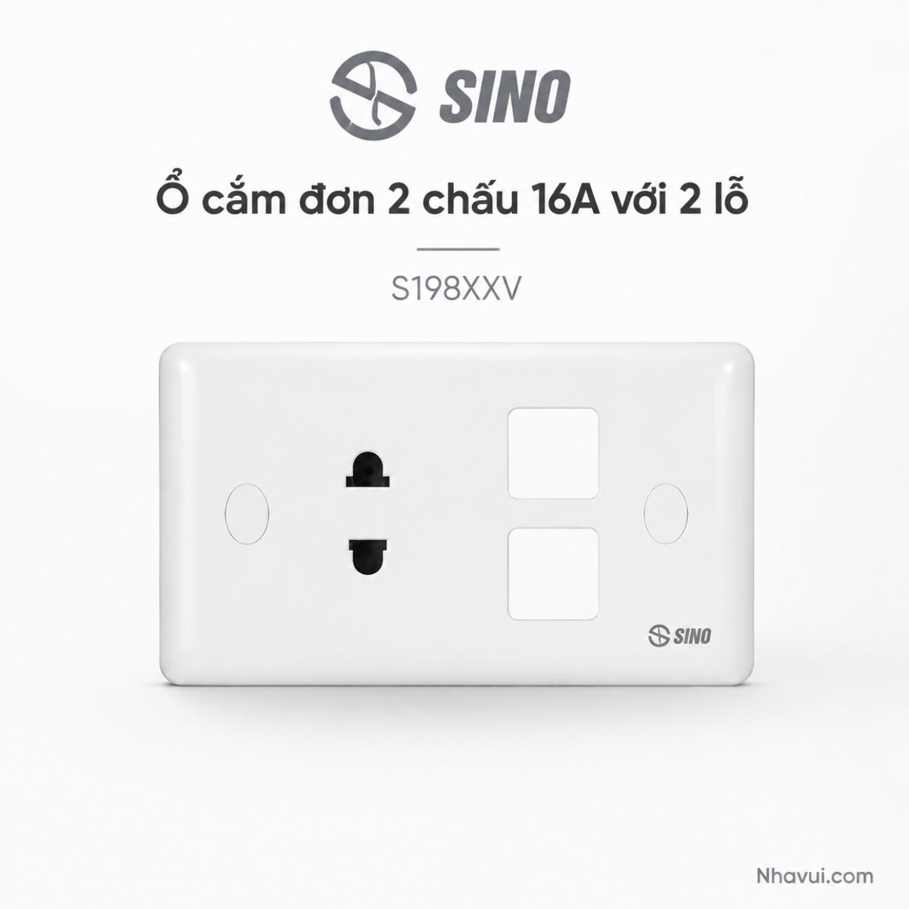 Ổ cắm đơn 2 chấu 16A với 2 lỗ Sino S198XXV