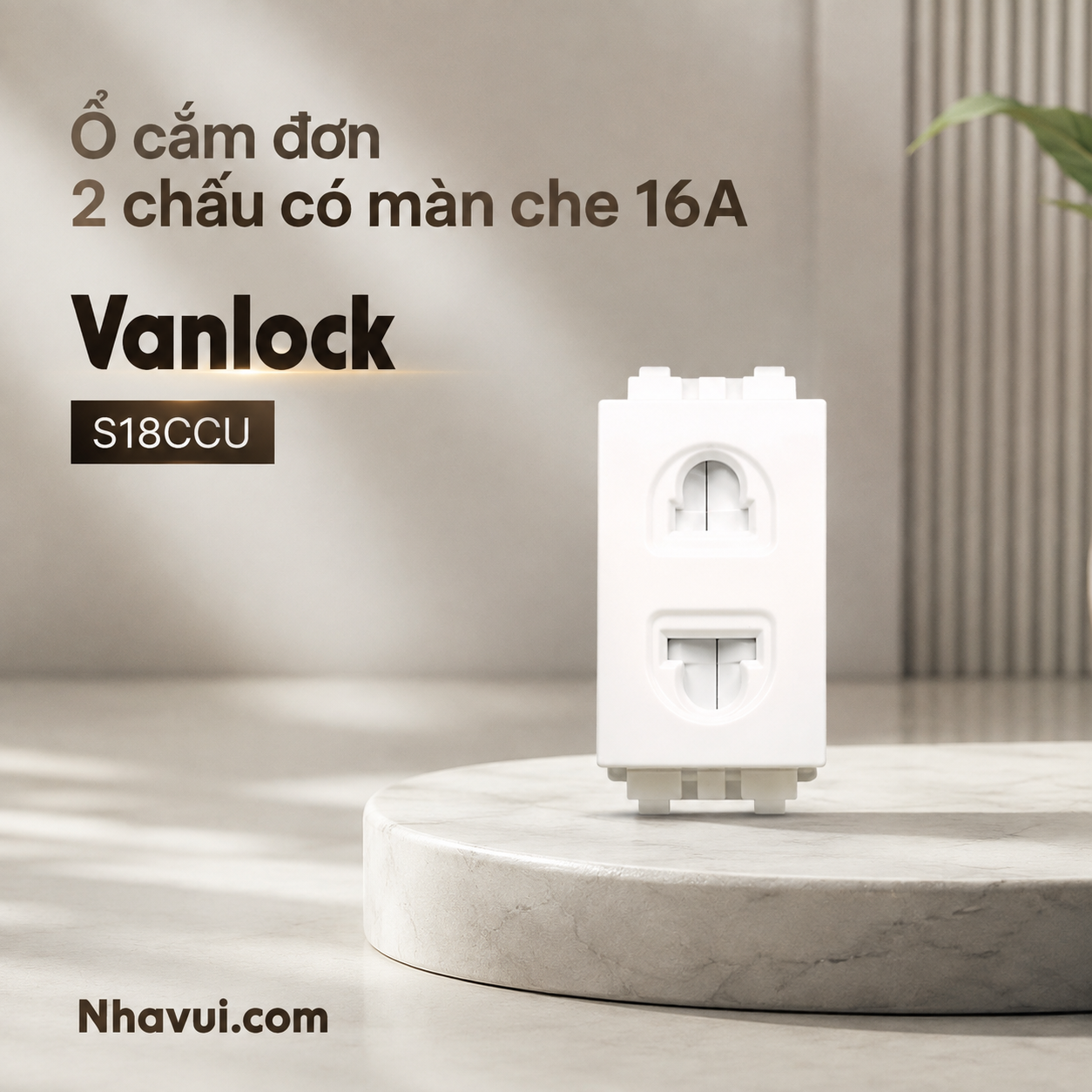 Ổ cắm đơn 2 chấu có màn che 16A Sino S18CCU