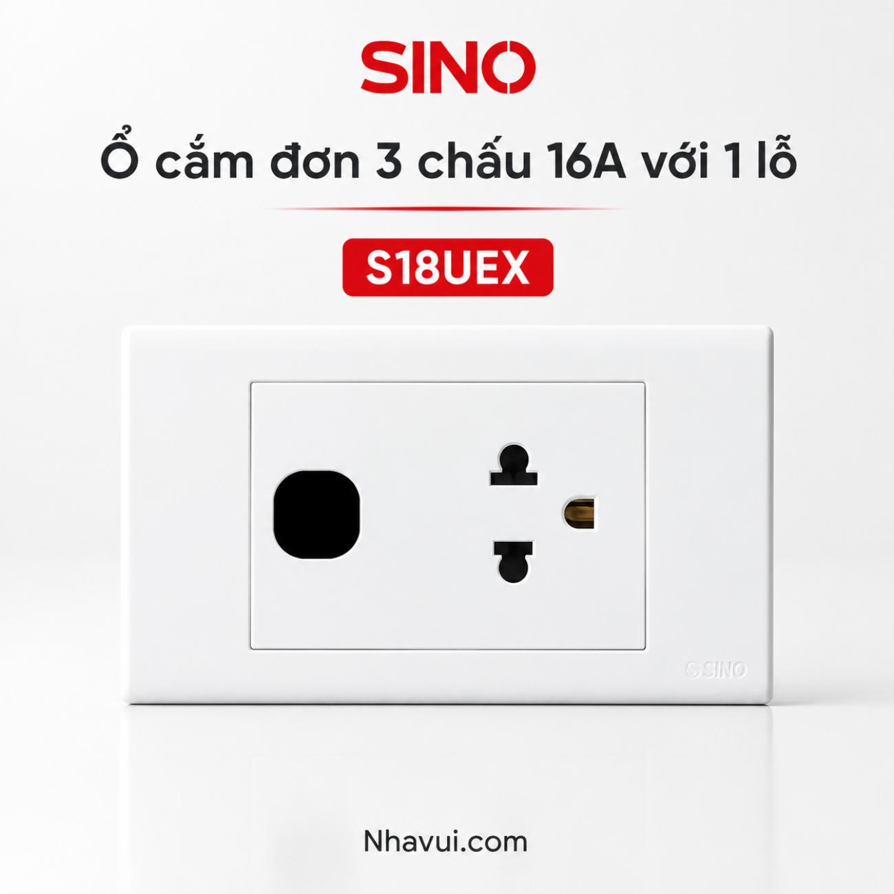 Ổ cắm đơn 3 chấu 16A với 1 lỗ Sino S18UEX
