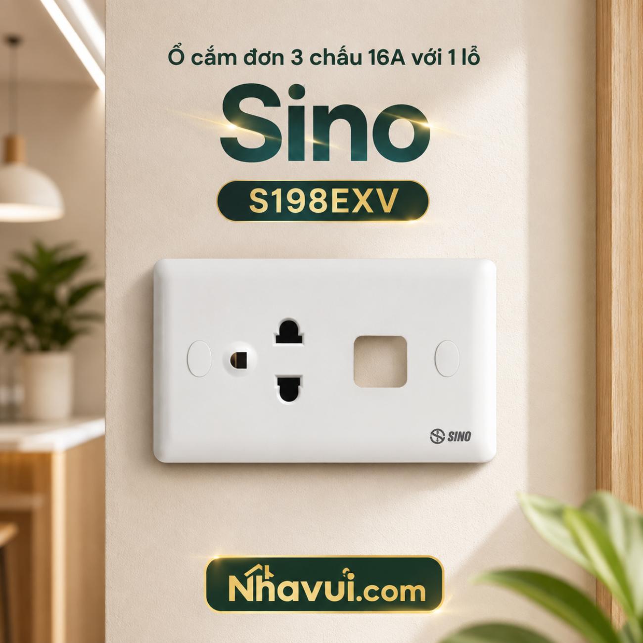 Ổ cắm đơn 3 chấu 16A với 1 lỗ Sino S198EXV