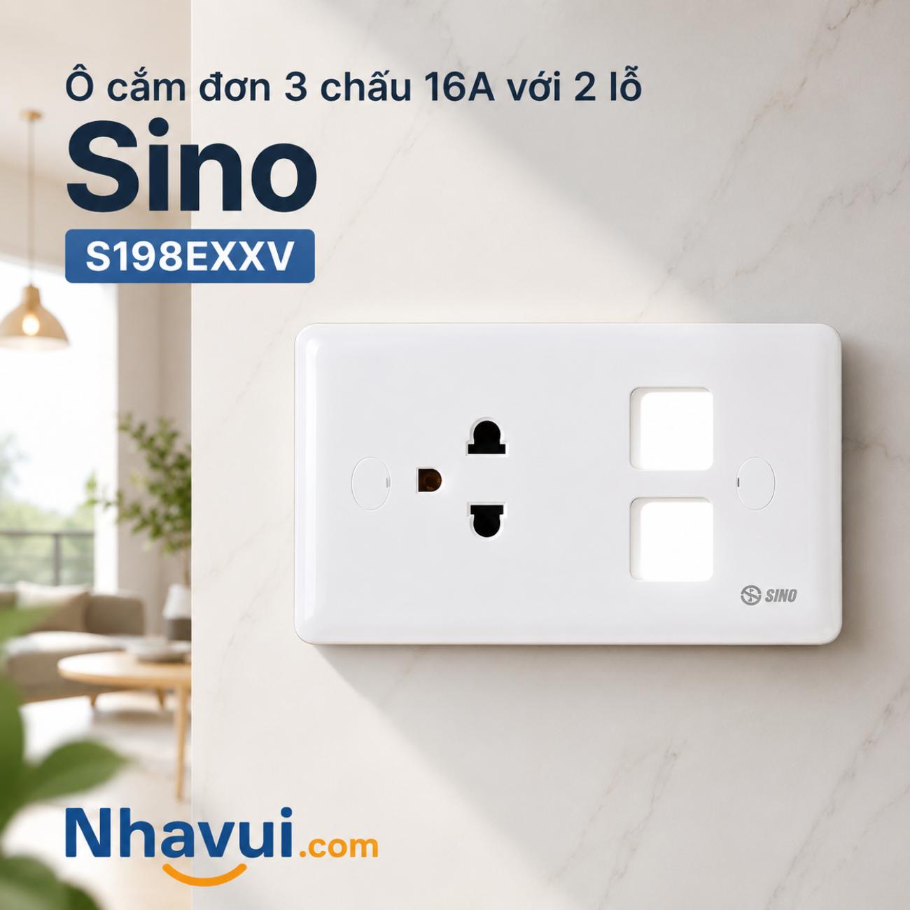 Ổ cắm đơn 3 chấu 16A với 2 lỗ Sino S198EXXV