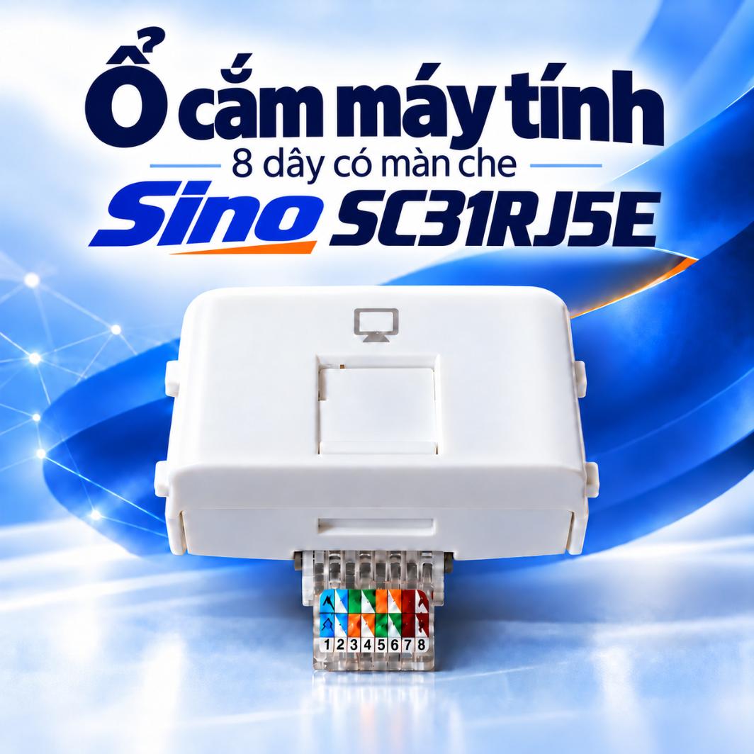 Ổ cắm máy tính 8 dây có màn che Sino SC31RJ5E