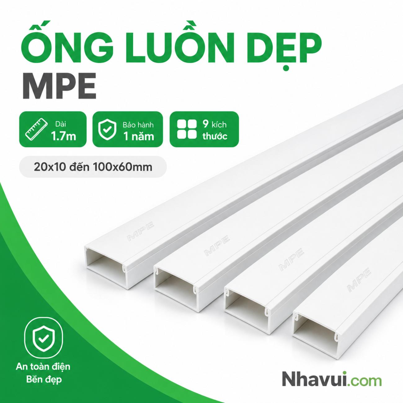 Ống luồn dẹp MPE MP20/10, MP25/14, MP30/16, MP40/22, MP50/35, MP60/40, MP80/50, MP100/40, MP100/60 dài 1.7m