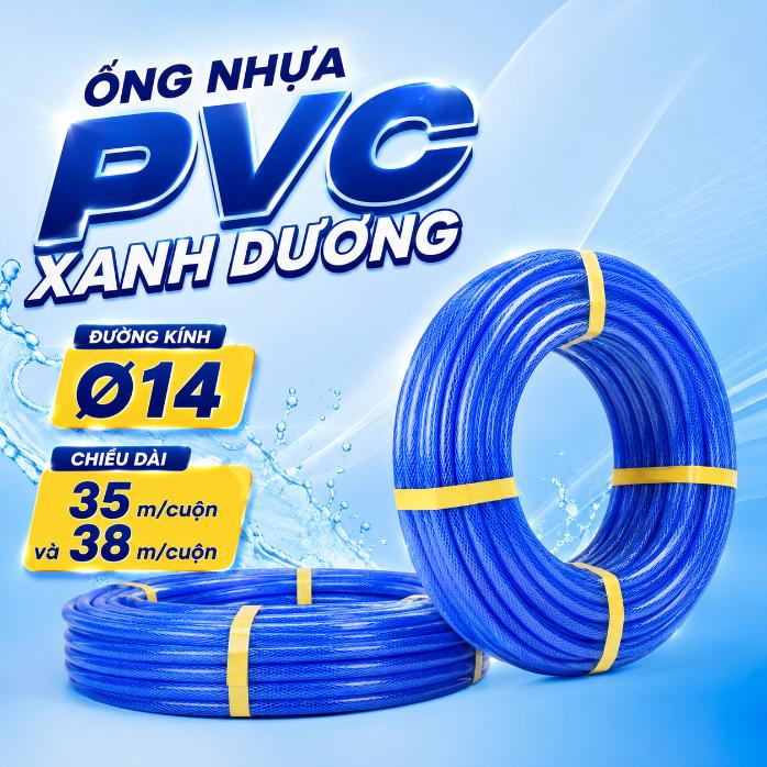 Ống nhựa PVC lưới xanh dương Ø14 – Cuộn 35–38m