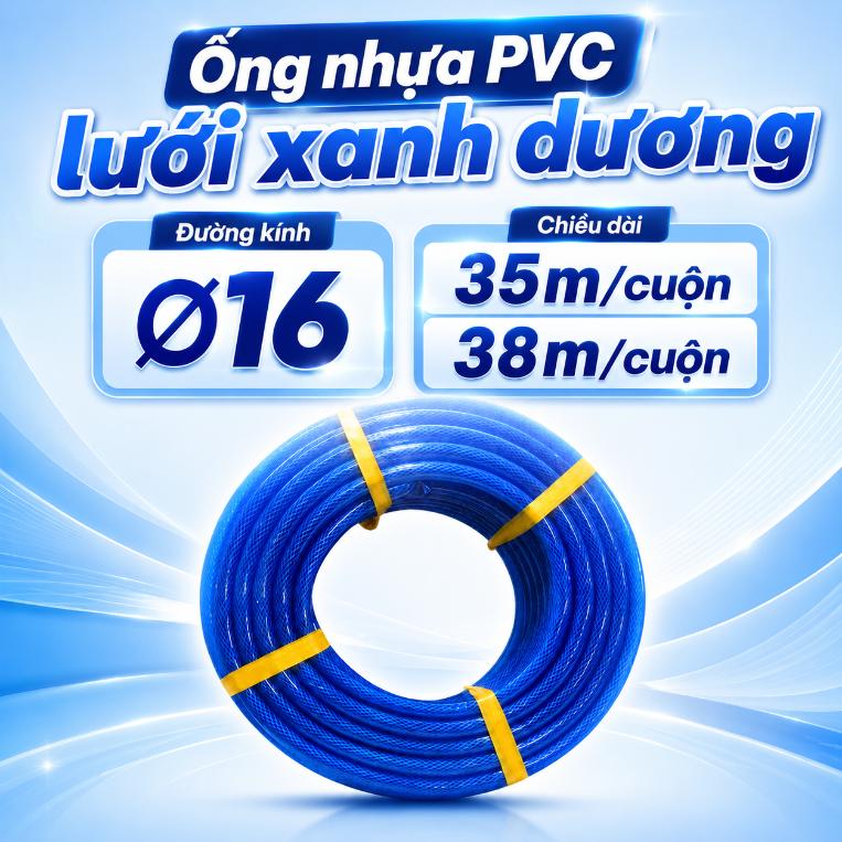 Ống nhựa PVC lưới xanh dương Ø16 – Cuộn 35–38m