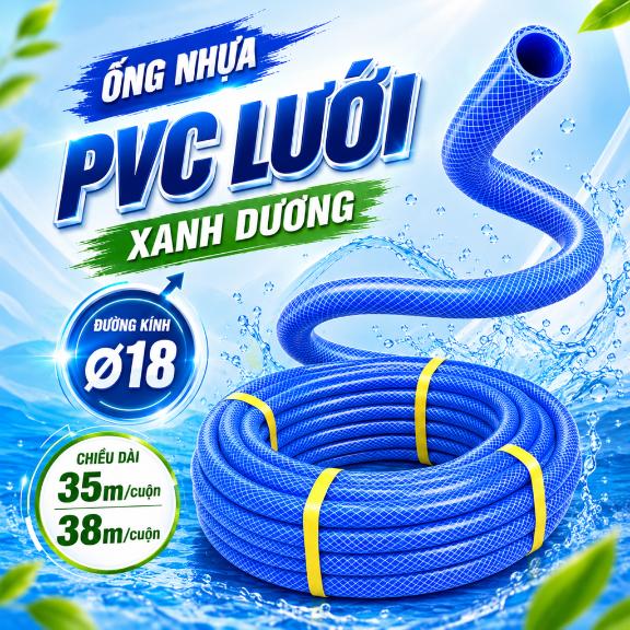 Ống nhựa PVC lưới xanh dương Ø18 – Cuộn 35–38m