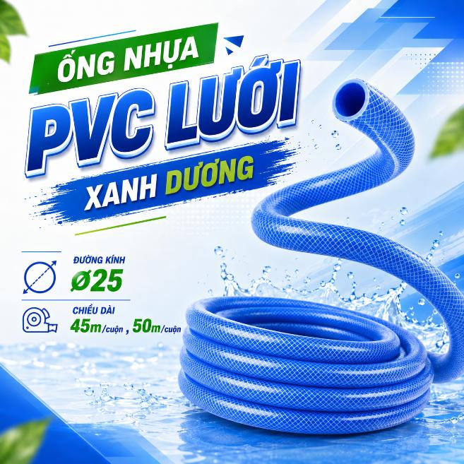 Ống nhựa PVC lưới xanh dương Ø25 – Cuộn 45m, 50m
